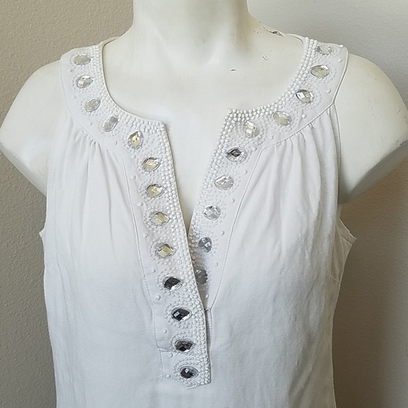 NY & Co White Beaded Sleeveless Sundress - Picture 2 of 6